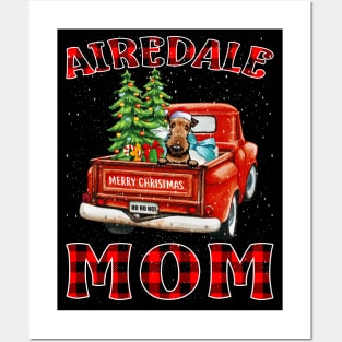 Christmas Airedale Mom Santa Hat Truck Tree Plaid Dog Mom Christmas Posters and Art